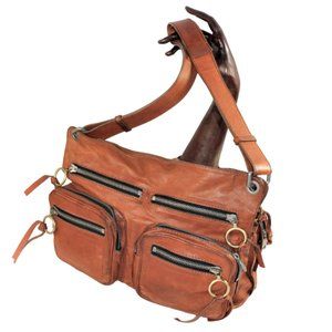 Chloe Betty Styling Saddle Brown Multi Pocket Shoulder Boho Slouch Satchel